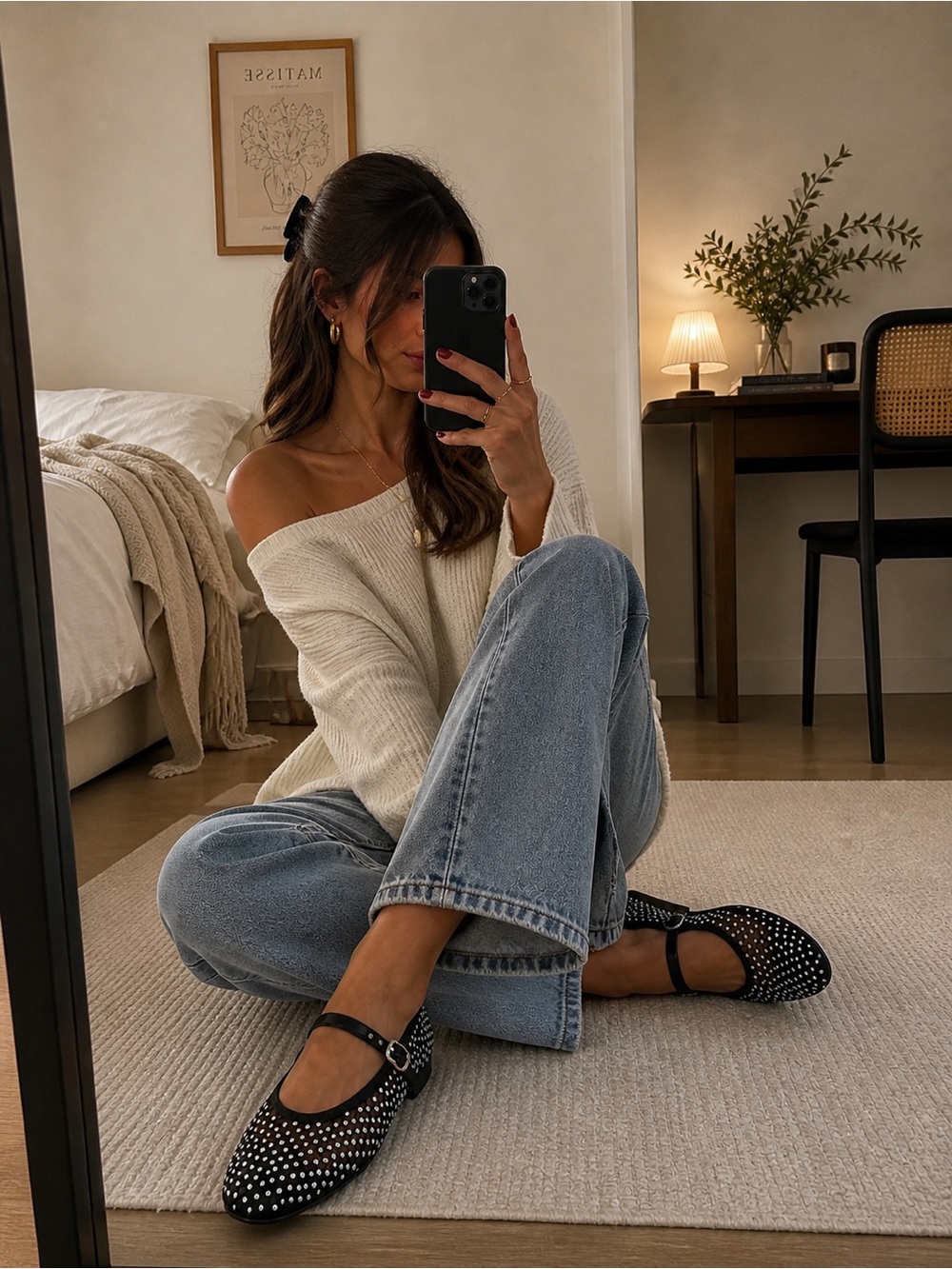 Black mesh ballerina flats